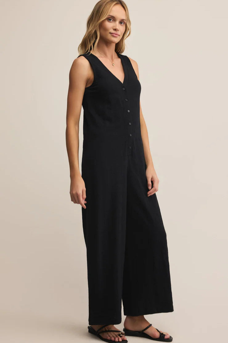 Solace Textured Slub Jumpsuit - Black