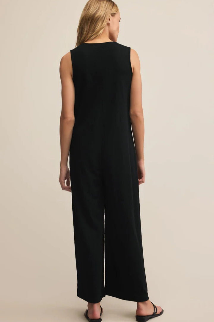 Solace Textured Slub Jumpsuit - Black