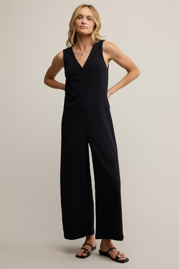 Solace Textured Slub Jumpsuit - Black