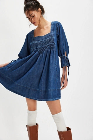 Free People Women's Sonora Denim Mini Dress - Blue - Size S Free People Women's Sonora Denim Mini Dress - Blue - Size S