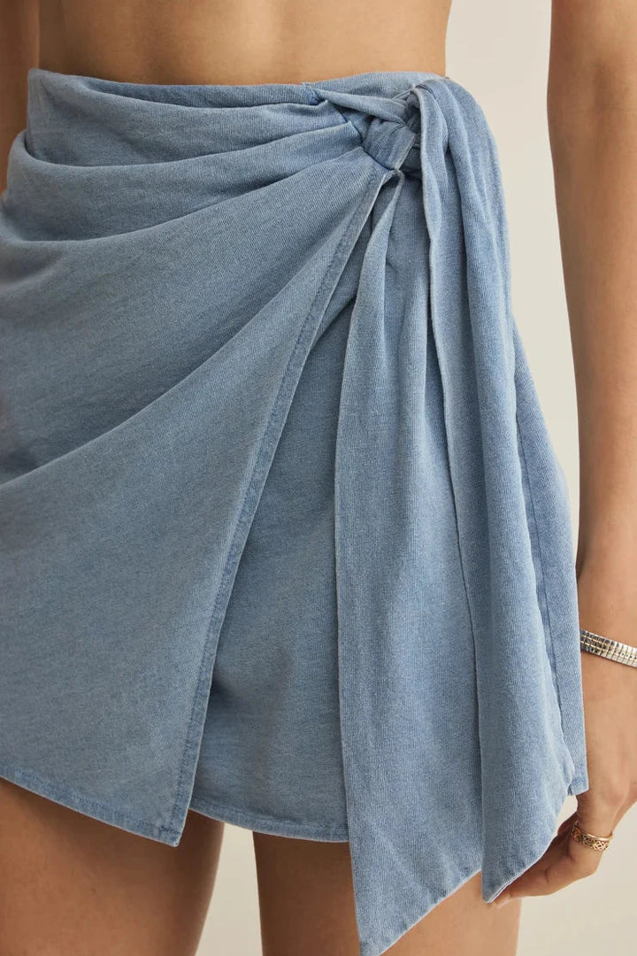 Sora Jersey Denim Mini Skirt - Ocean Air Indigo