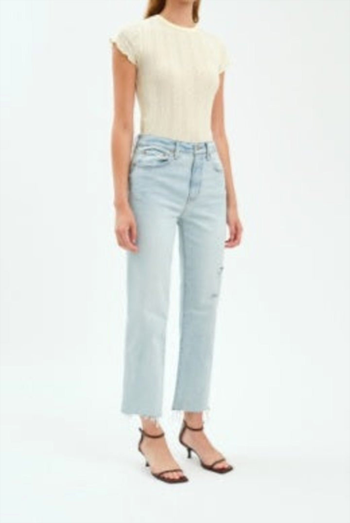Light blue wash straight leg jeans with scissor-cut hem - Daze Straight Up
