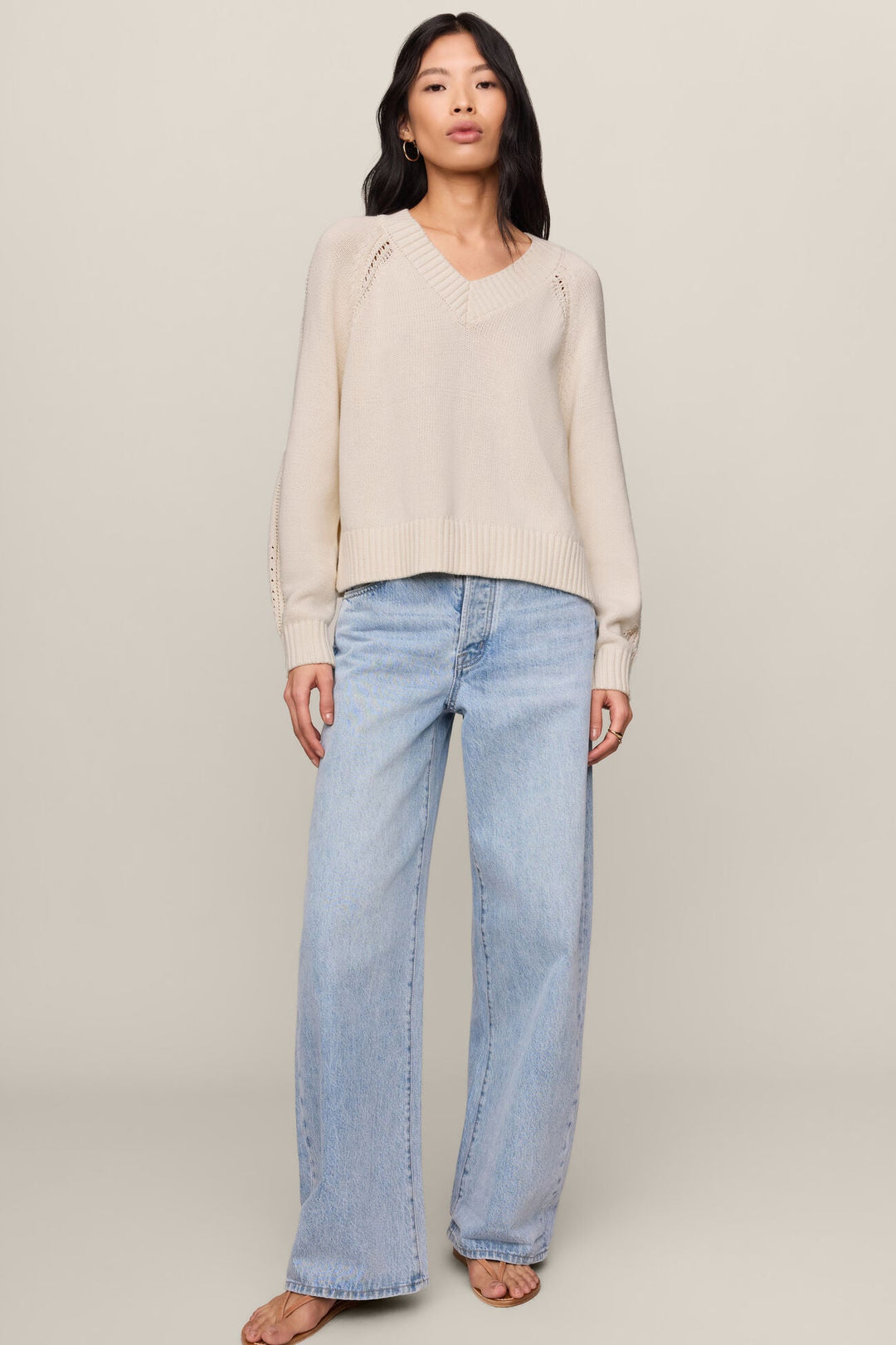 Stratton V-neck sweater in ivory - full view
