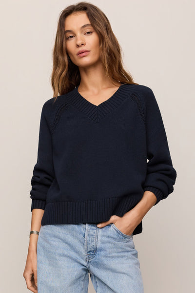 Z Supply Stratton cotton V-neck sweater in Eclipse navy