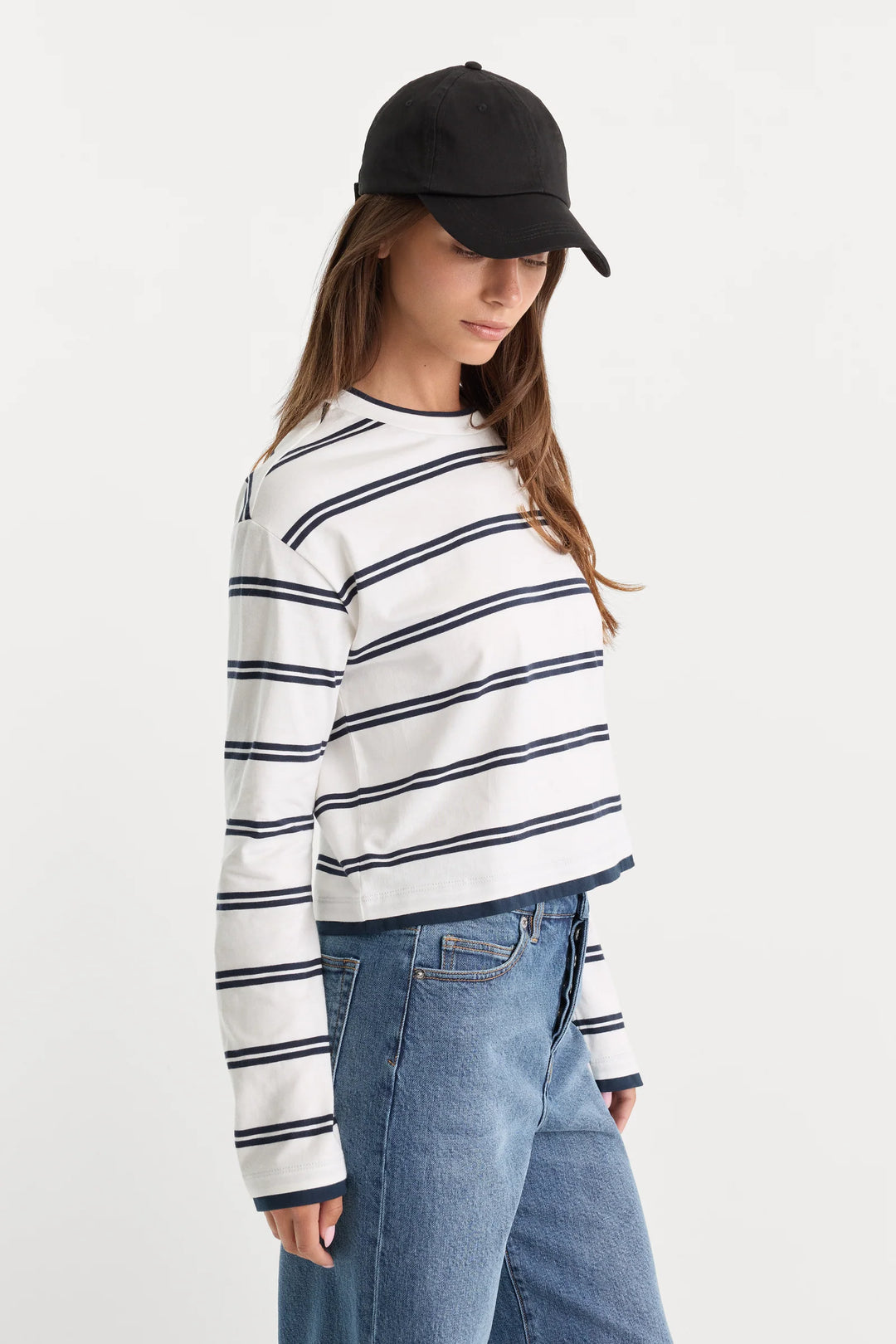 Long Sleeve Layered Tee - Navy Double Stripe