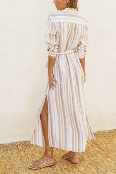 Tideline Striped Maxi Shirt Dress - Sand