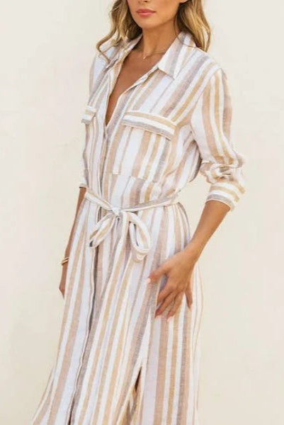 Tideline Striped Maxi Shirt Dress - Sand