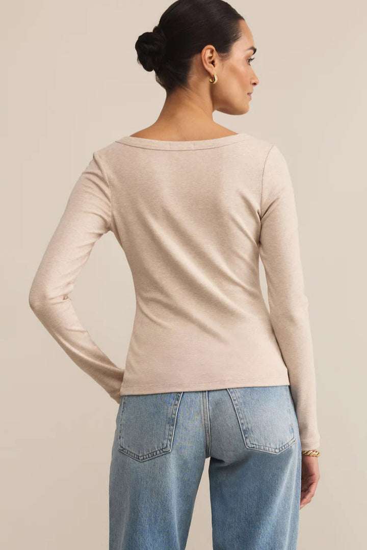 Second Skin Scoop Neck Top  - Oatmeal Heather