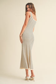 Olivia Stripe Sleeveless Knitted Long Dress - Cream/Black