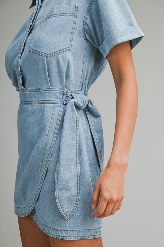 Cora Denim Wrap-style Mini Dress