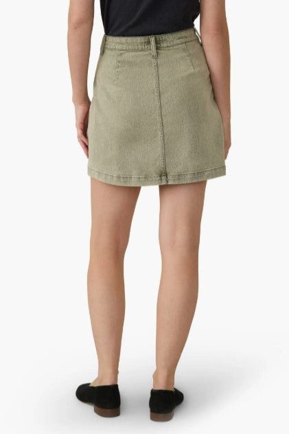 Ava Sunwashed Denim Utility Skirt - Olive Haze
