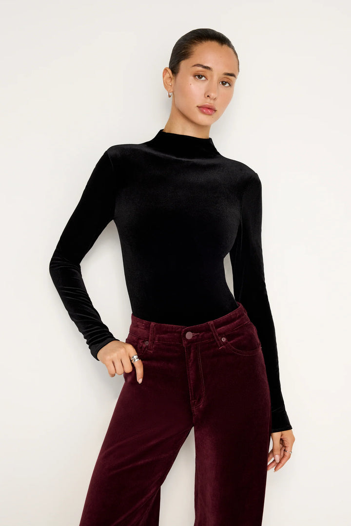 Velvet Long Sleeve BodySuit - Black