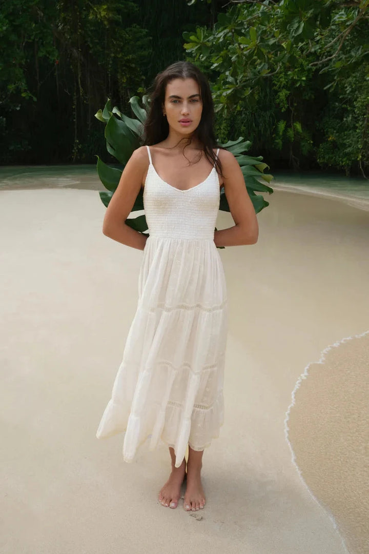 Behati Eyelet Midi Dress - White