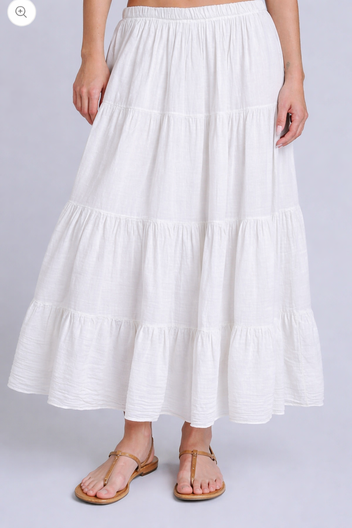 Nylah Tiered Cotton Skirt - White