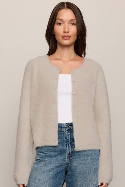 Winterglow Fluffy Cardigan - Frosted Pearl