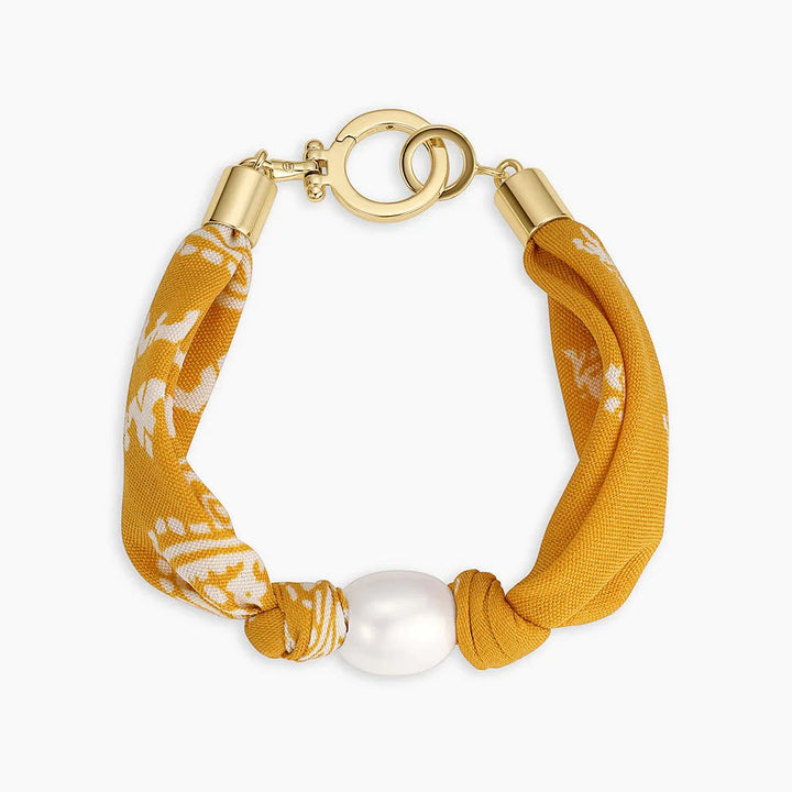 Paisley Bandana Pearl Bracelet- Gold/Yellow