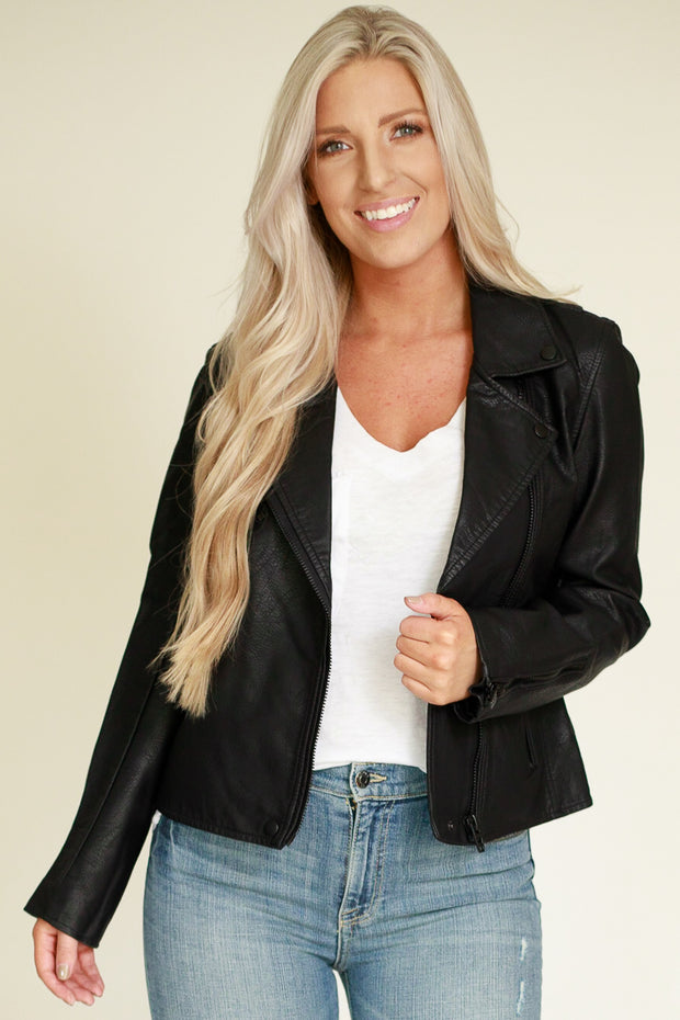 Classic black vegan leather jacket