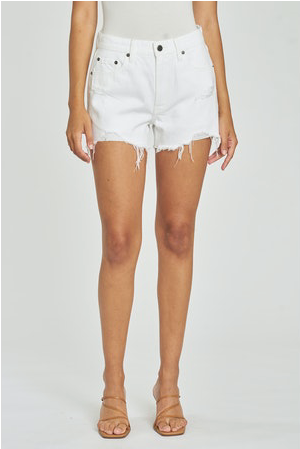 Nova High Rise Relaxed Cut Off Denim Shorts- White