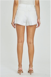 Nova High Rise Relaxed Cut Off Denim Shorts- White