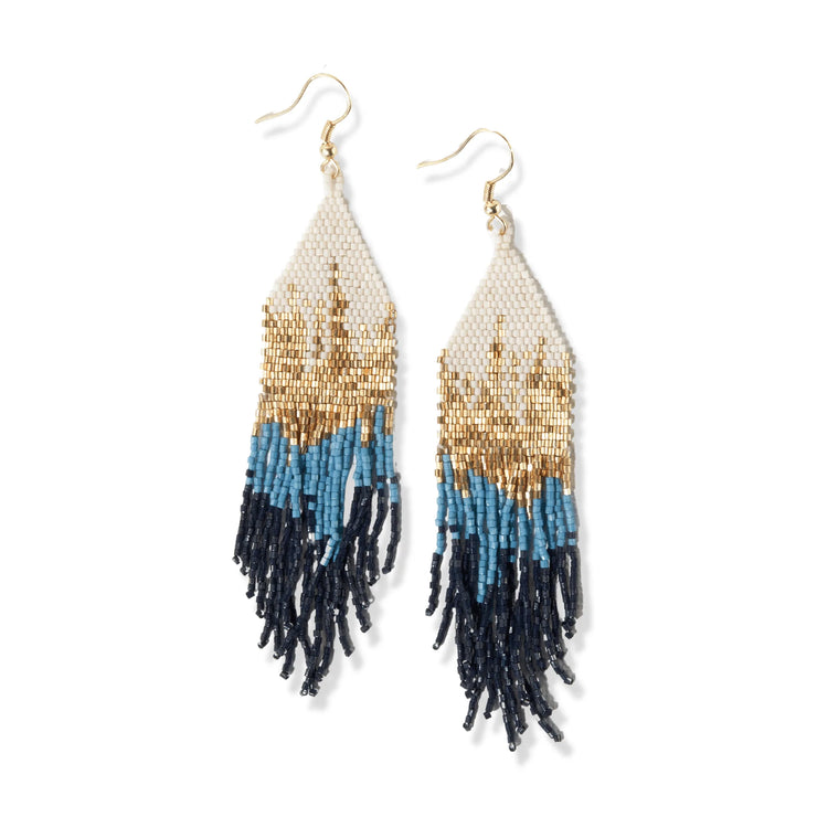 Claire Ombre Beaded Fringe Earrings Blue
