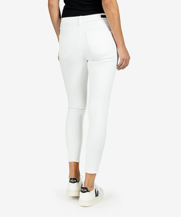 Back view of white high waisted skinny ankle jeans