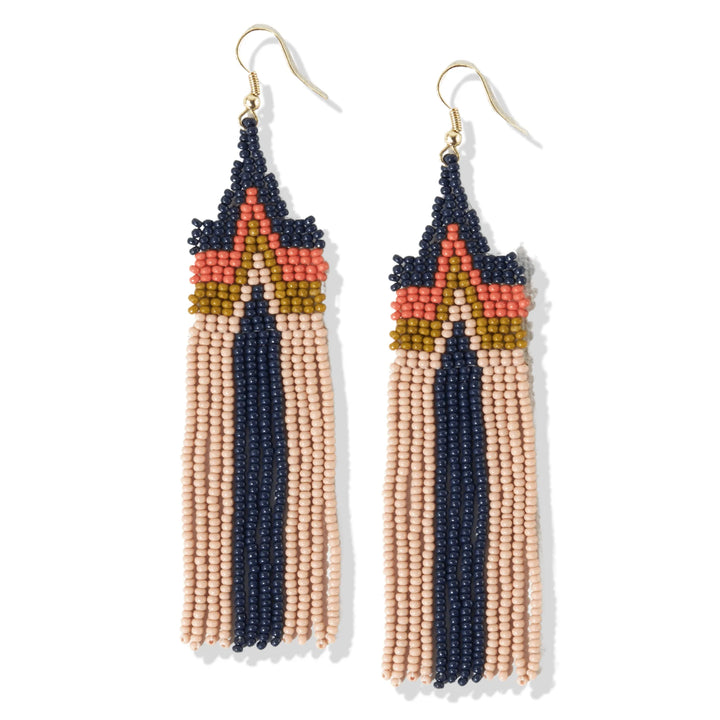 Danielle Peak Beaded Fringe Earrings Navy